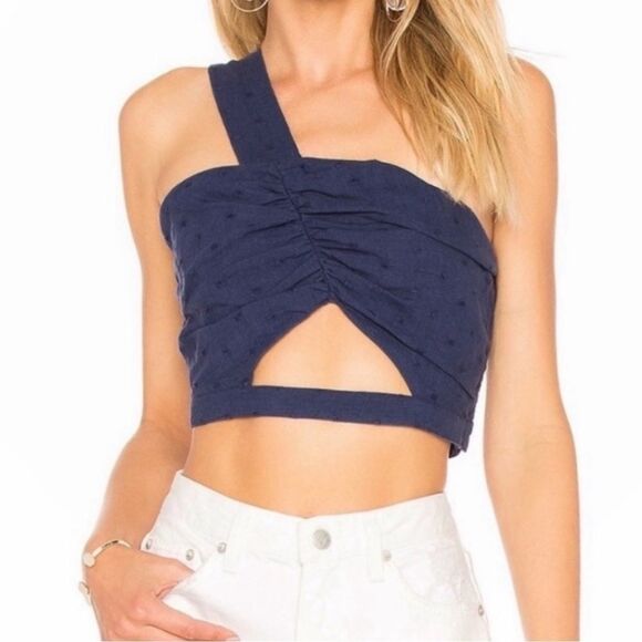 Tularosa One Shoulder Crop Top Blue Linen XXS - Picture 1 of 9